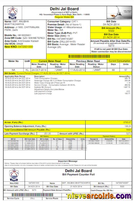 INIDA DELHI JAL BOARD utility bill